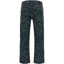 Blue Cotton Straight-Leg Jeans