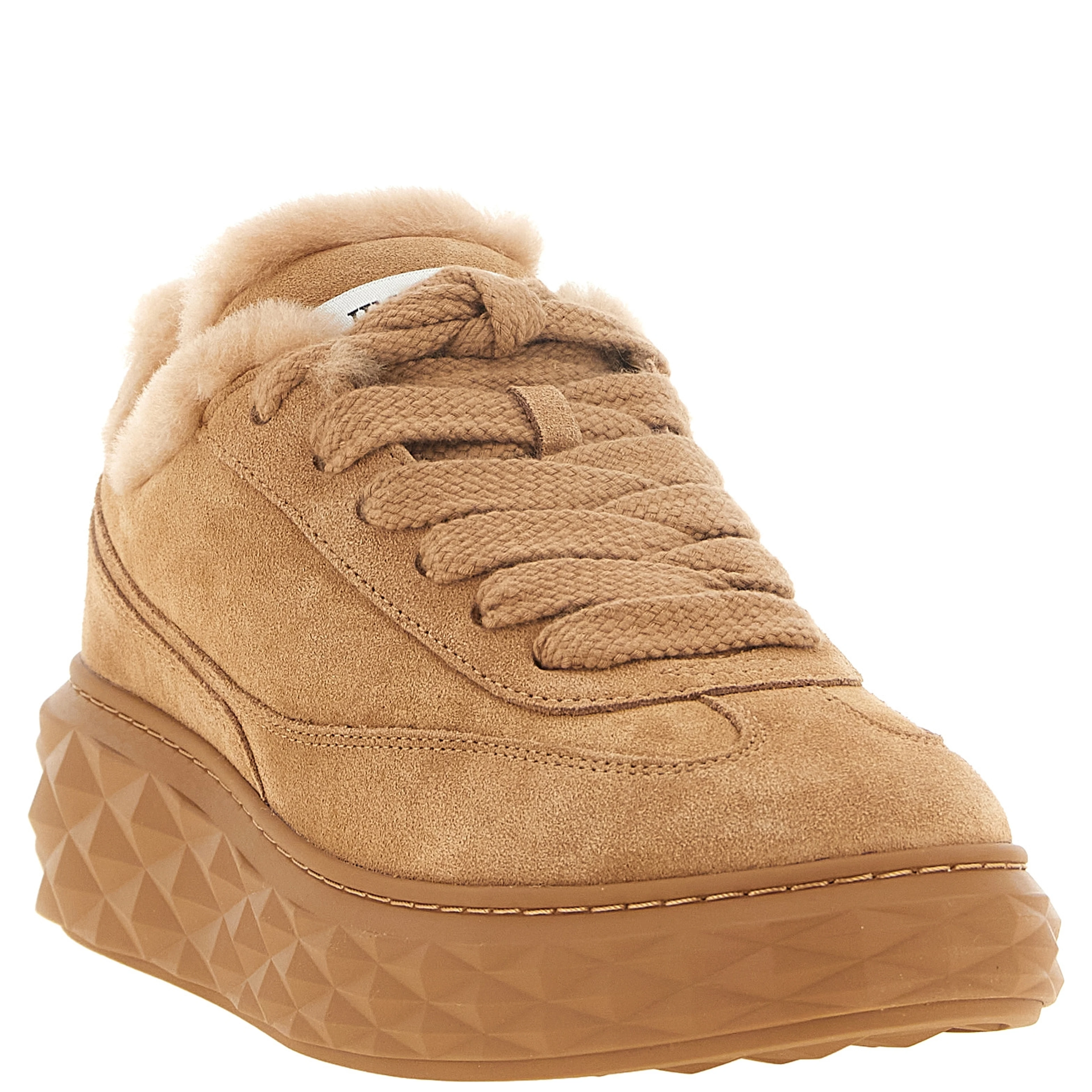 Beige Lamb Leather Chunky Sneakers