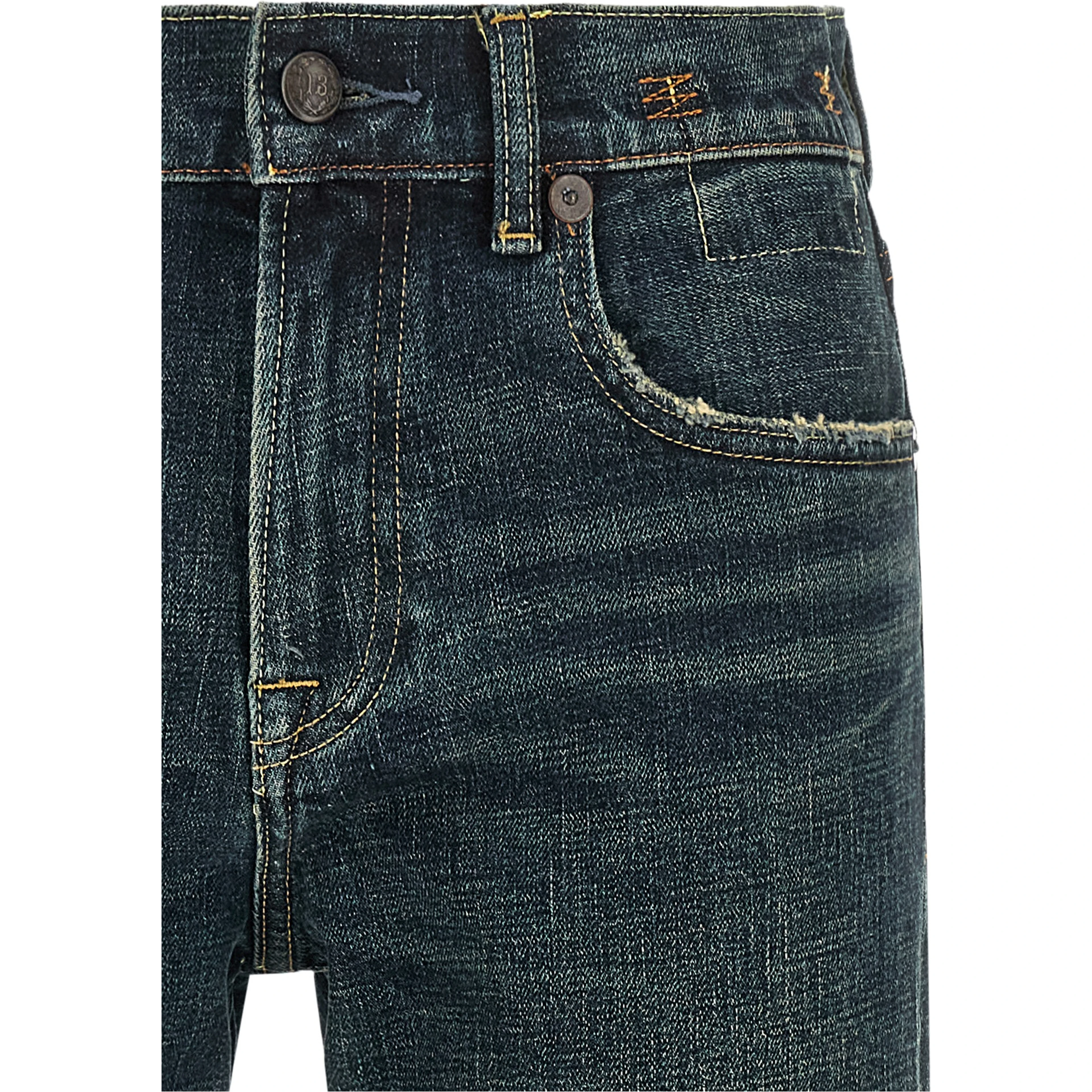 Blue Cotton Straight-Leg Jeans