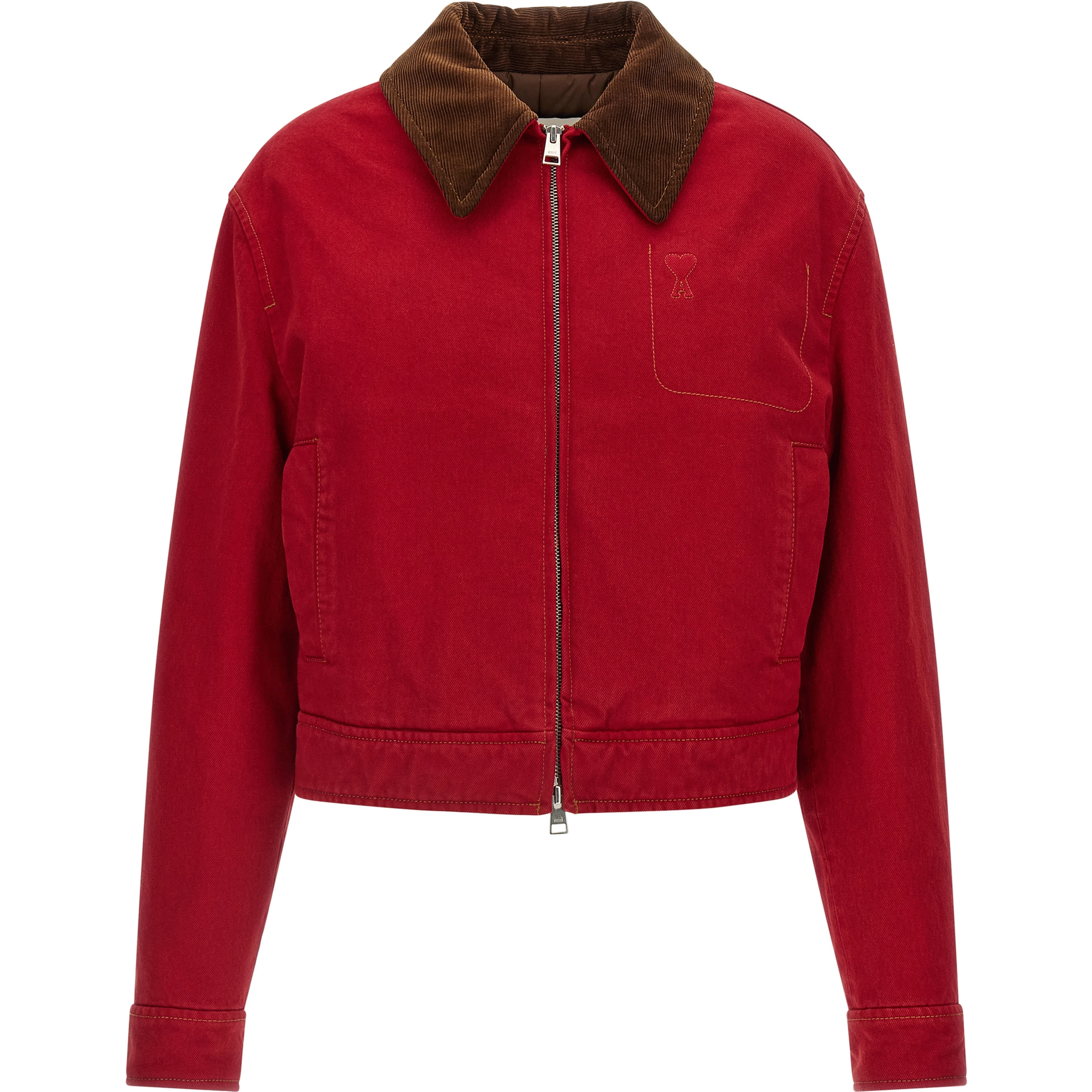 Red Cotton Biker Jacket
