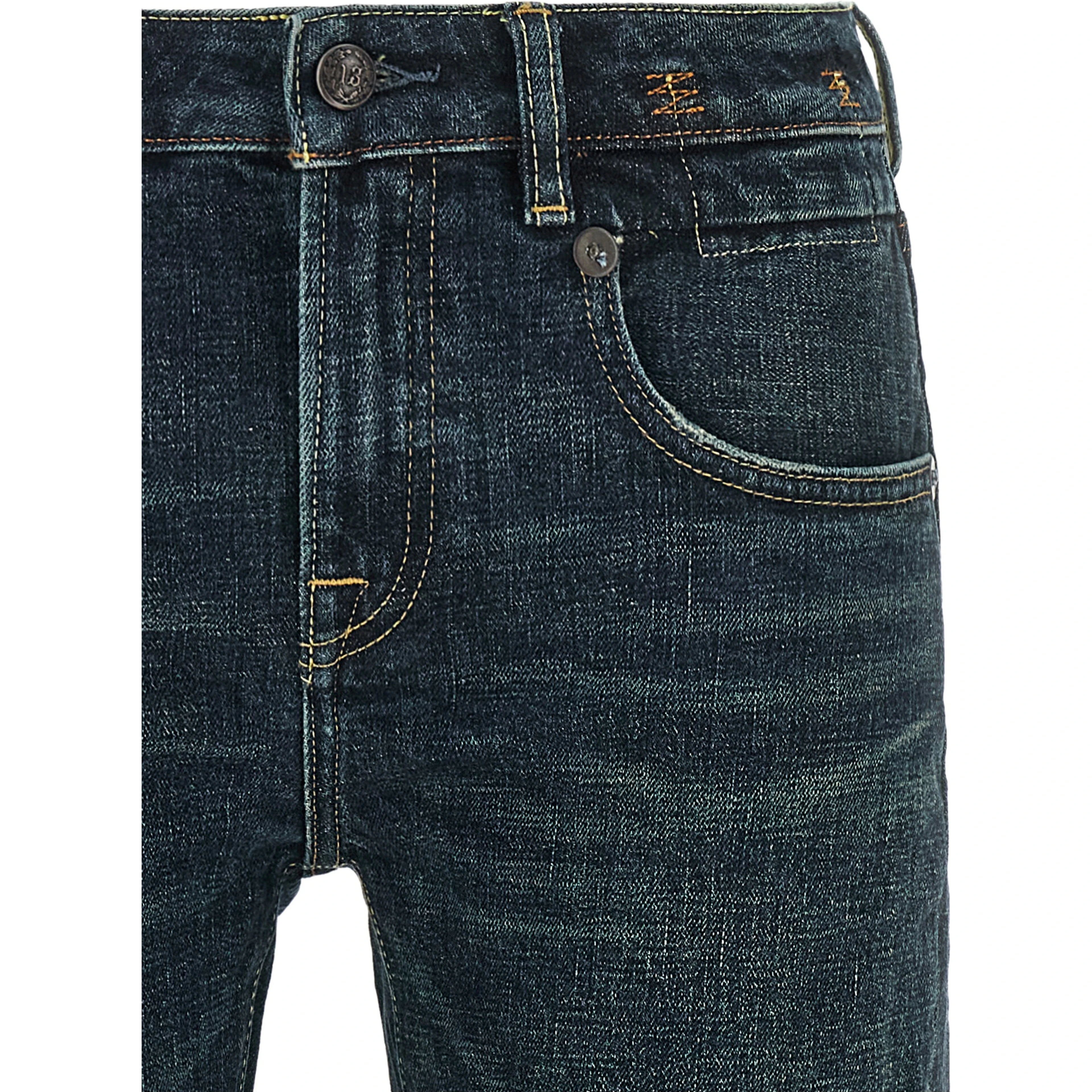 Blue Cotton Straight-Leg Jeans