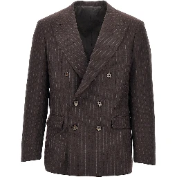 Pinstriped wool-blend double-breasted jacket
