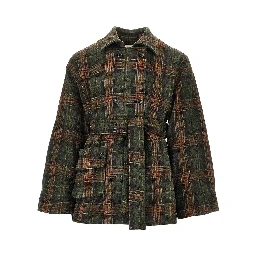 Check wool double-breasted coat