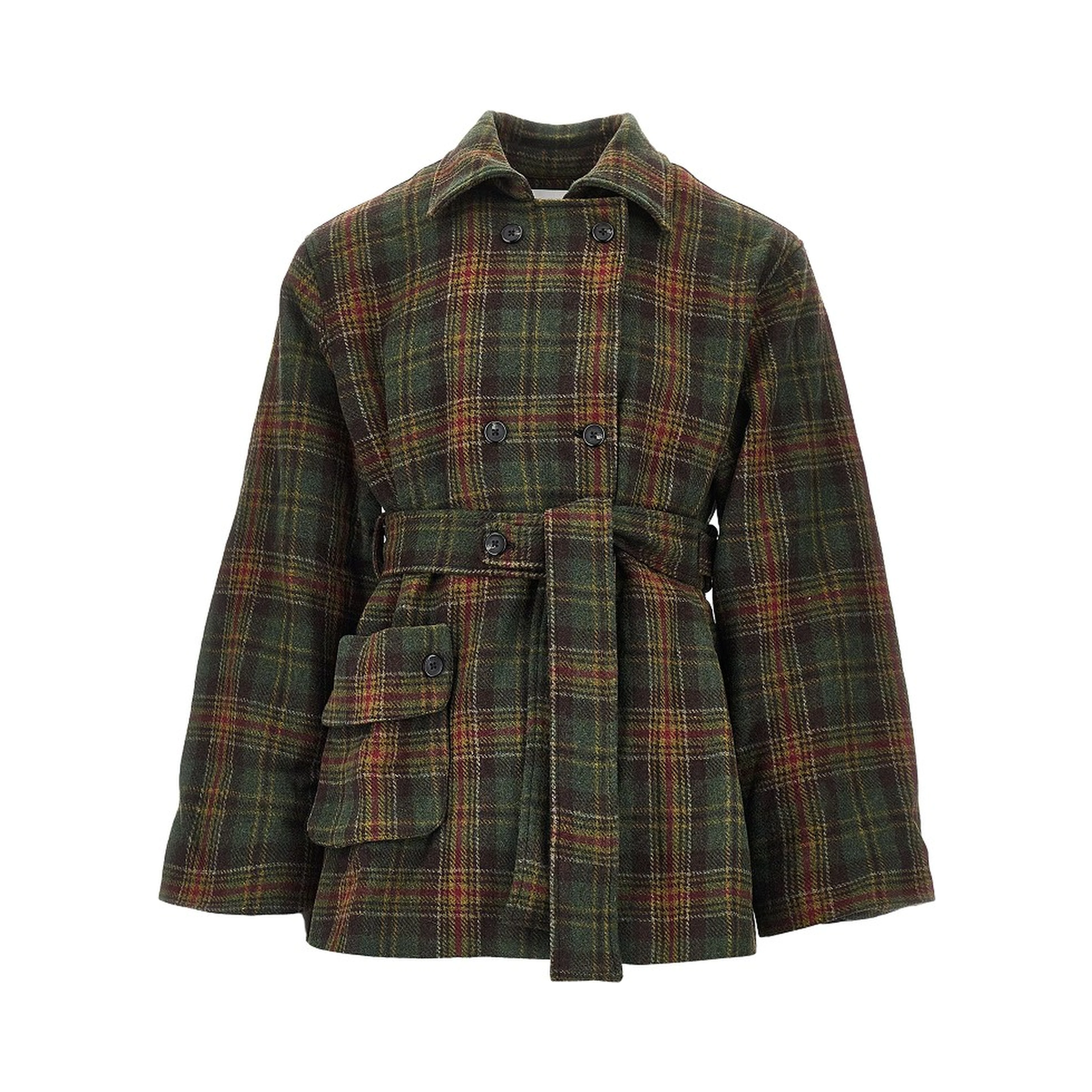Check wool double-breasted coat