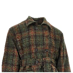 Check wool double-breasted coat