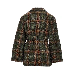 Check wool double-breasted coat