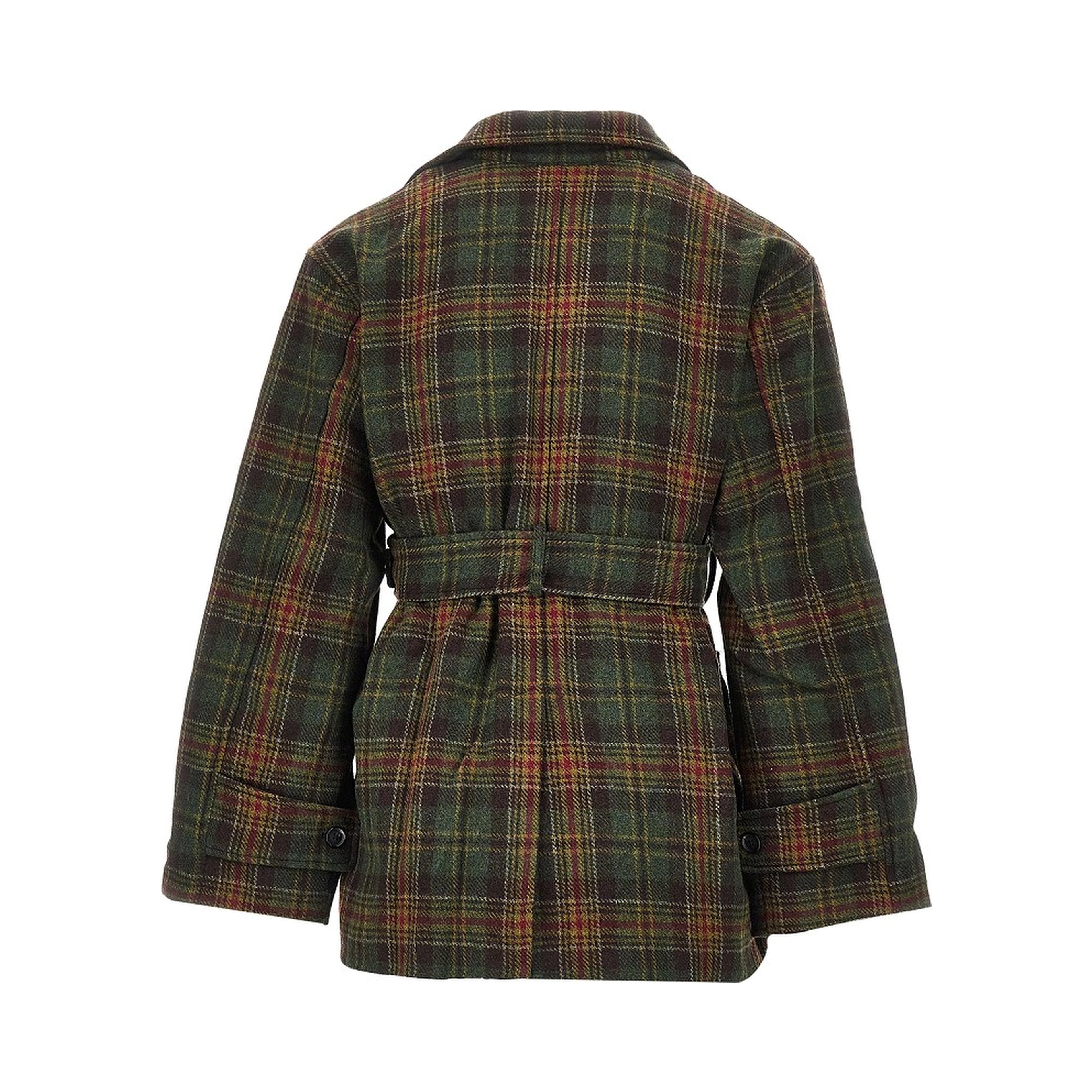 Check wool double-breasted coat