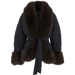 Brina Jacket with synthetic fur details and Tech Fabric, black, women