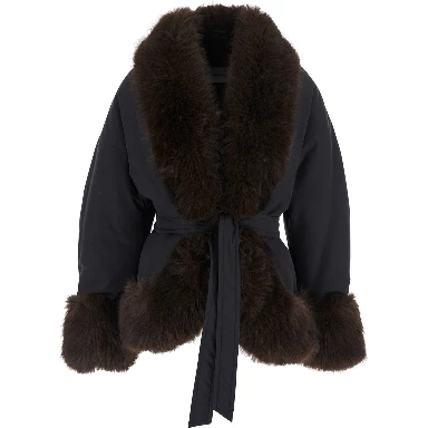 Brina Jacket with synthetic fur details and Tech Fabric, black, women
