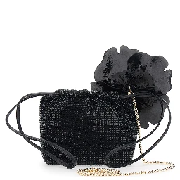 Crossbody bag with Rhinestones and Black Leather Flower for Women