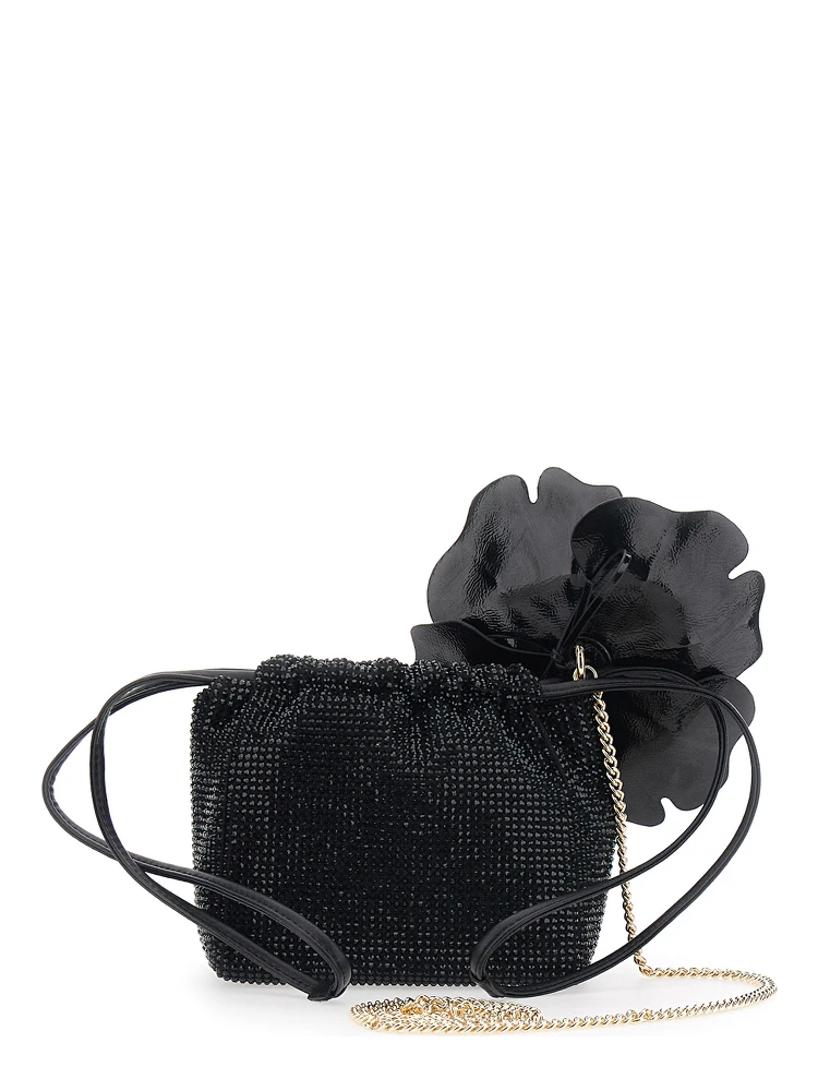 Crossbody bag with Rhinestones and Black Leather Flower for Women alternative