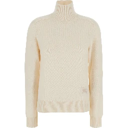Christina White Sweater with High Neck and EKD Patch on the Front in Cashmere for Women