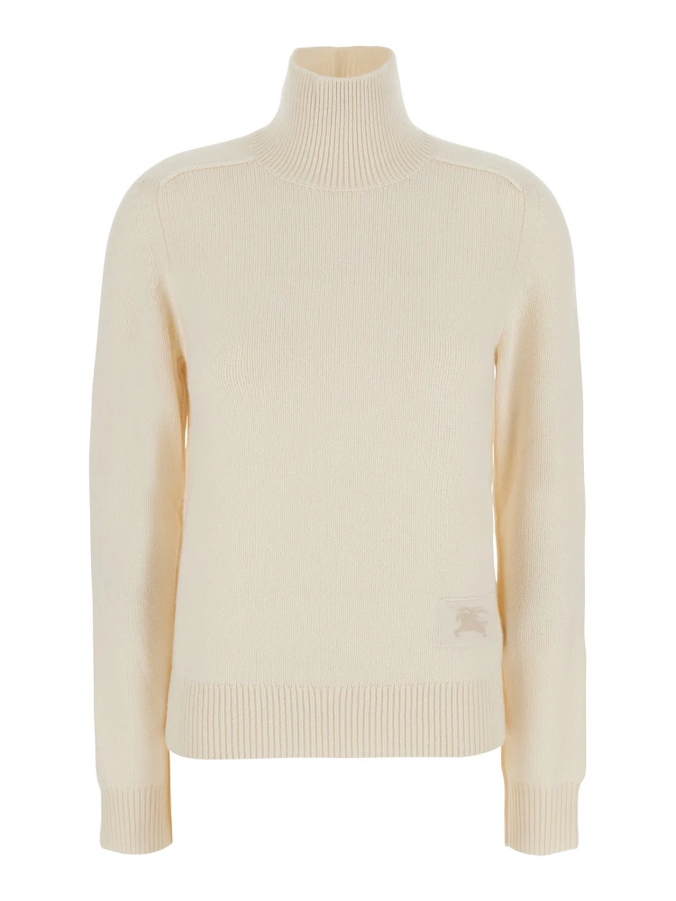 Christina White Sweater with High Neck and EKD Patch on the Front in Cashmere for Women