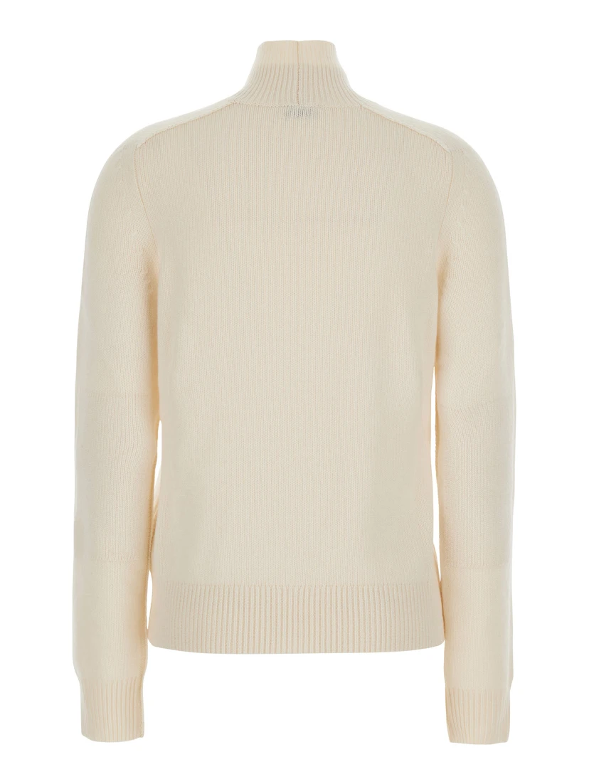 Christina White Sweater with High Neck and EKD Patch on the Front in Cashmere for Women