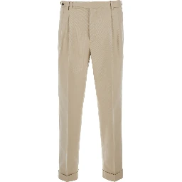 Beige Pants with Belt Loops and Front Pleats in Tech Fabric for Men