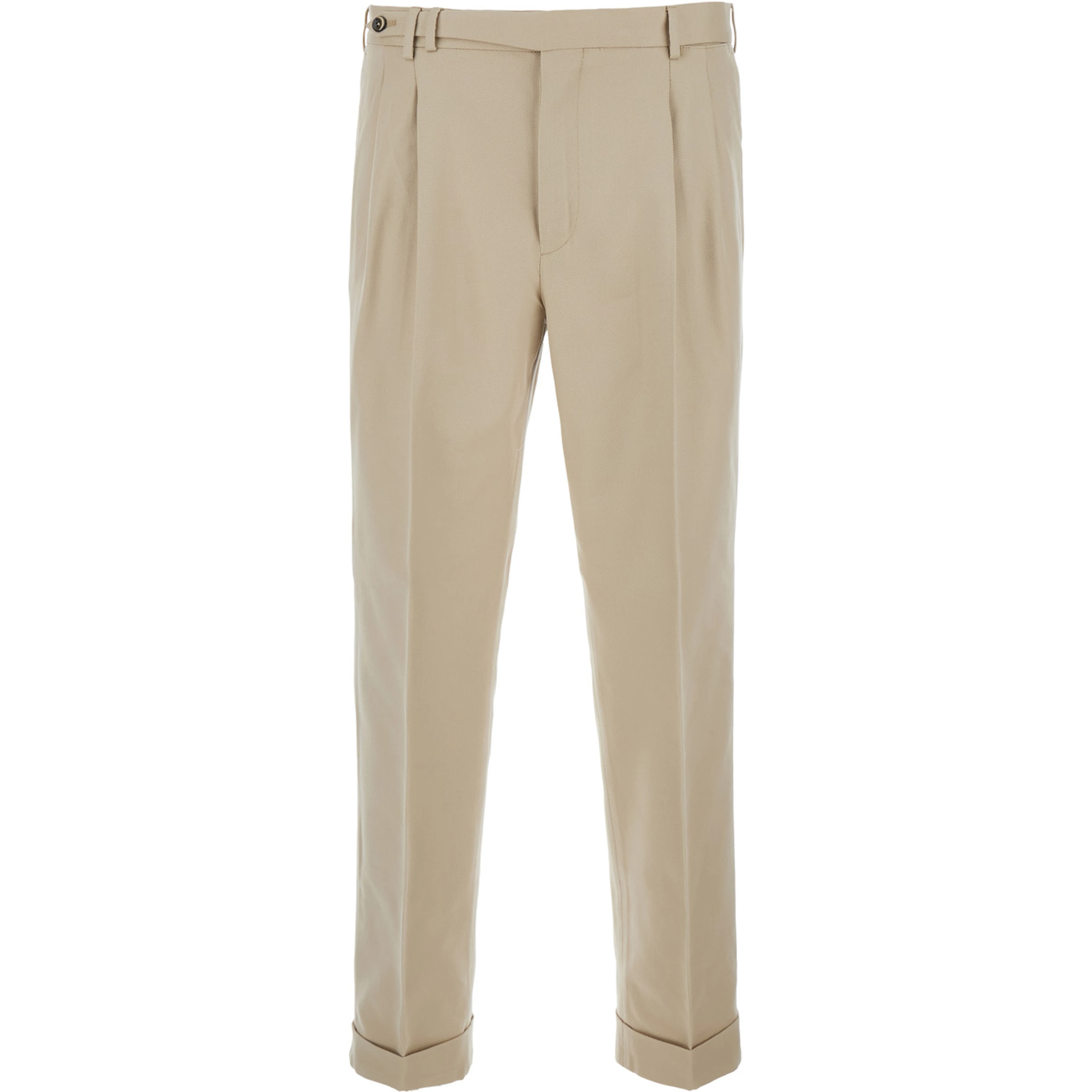 Beige Pants with Belt Loops and Front Pleats in Tech Fabric for Men