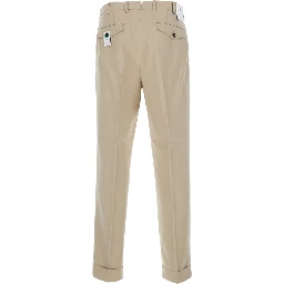 Beige Pants with Belt Loops and Front Pleats in Tech Fabric for Men