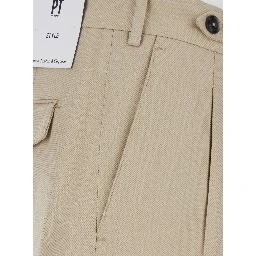 Beige Pants with Belt Loops and Front Pleats in Tech Fabric for Men