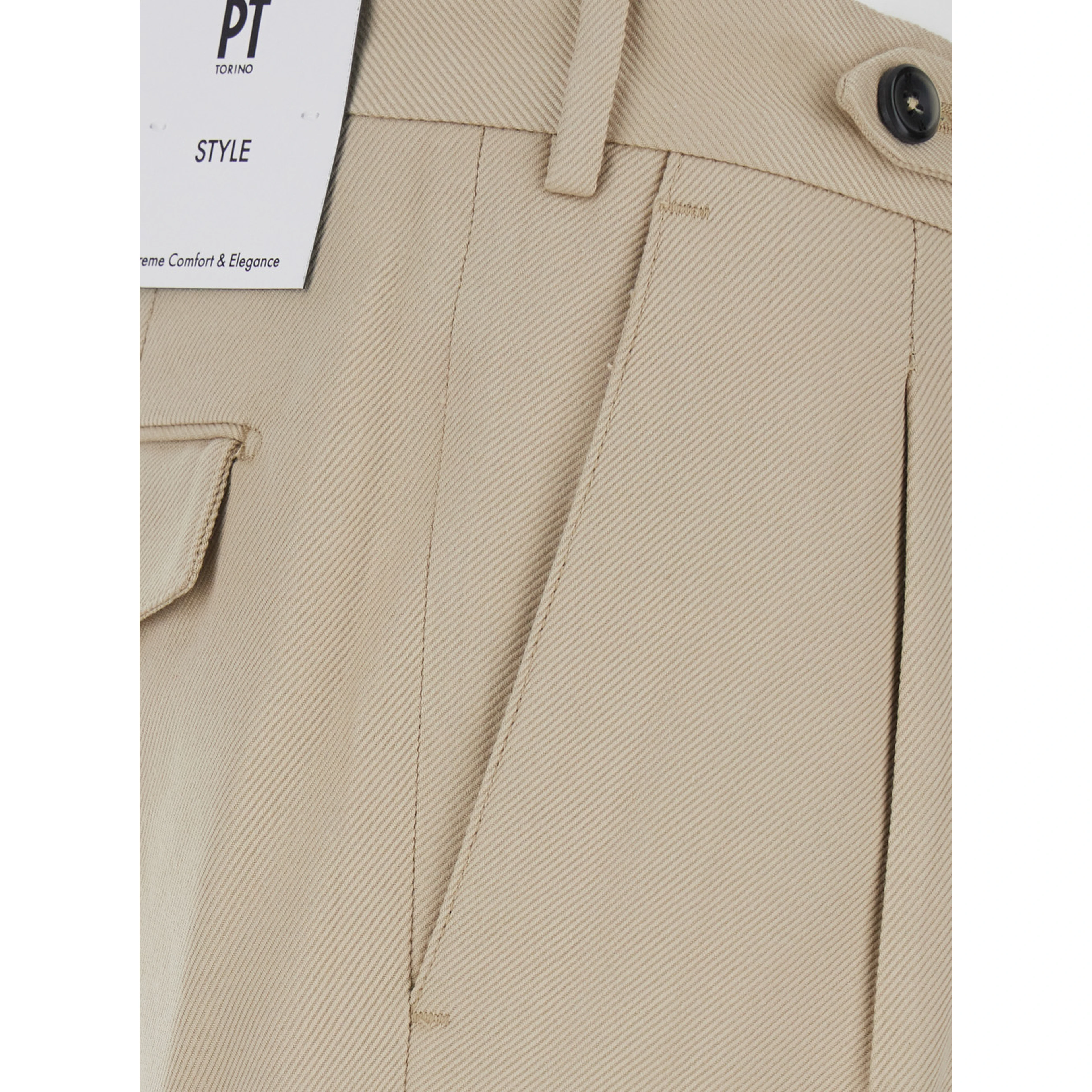 Beige Pants with Belt Loops and Front Pleats in Tech Fabric for Men