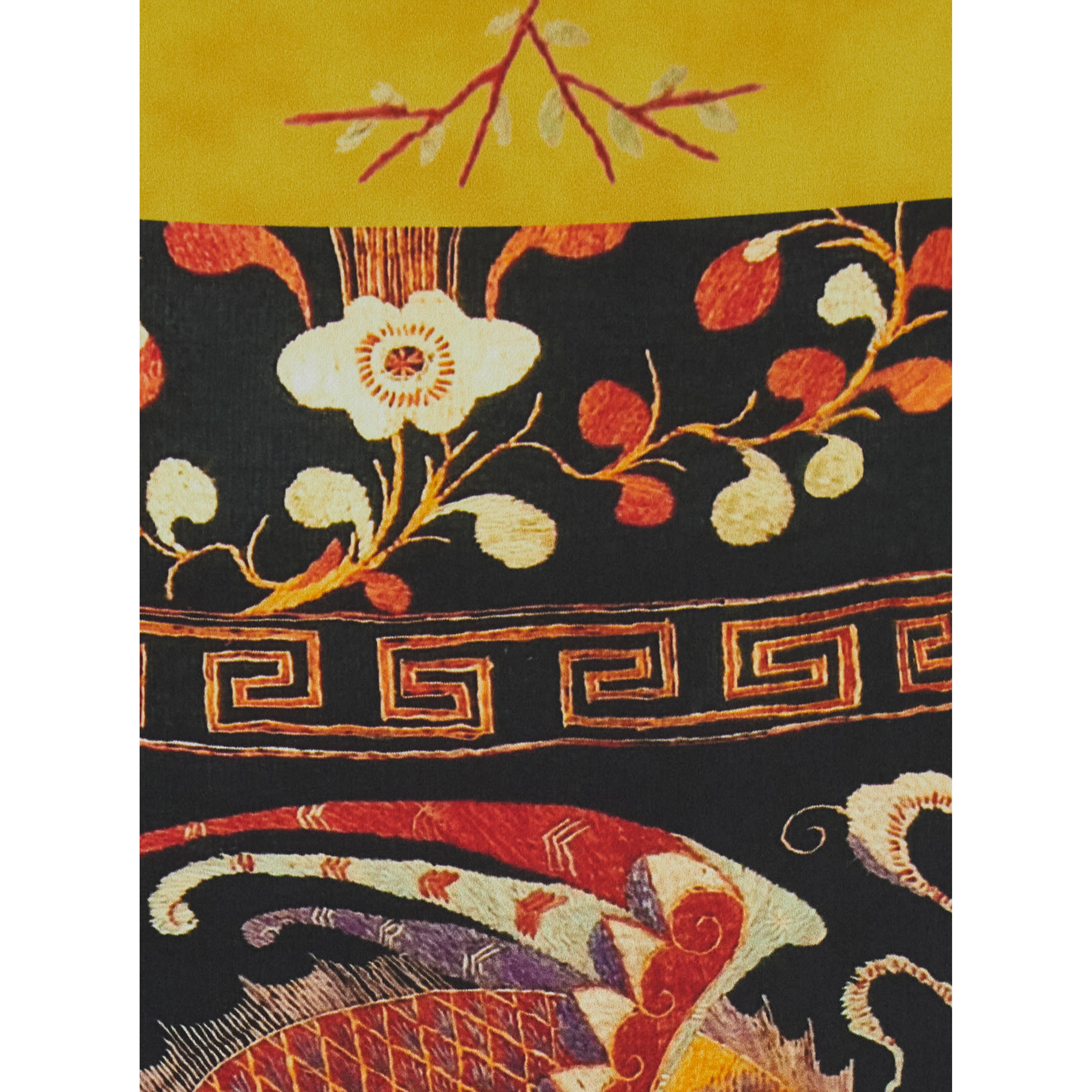 Long midi skirt with multicolored dragon and phoenix print for women