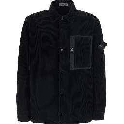 Black Jacket with patch pocket on the front and logo patch on the front in corduroy for men