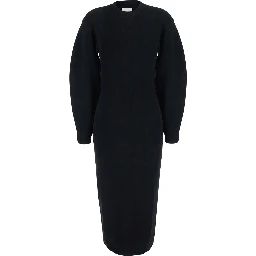 Elena black Long dress with ribbed design and wide long sleeves in viscose blend women