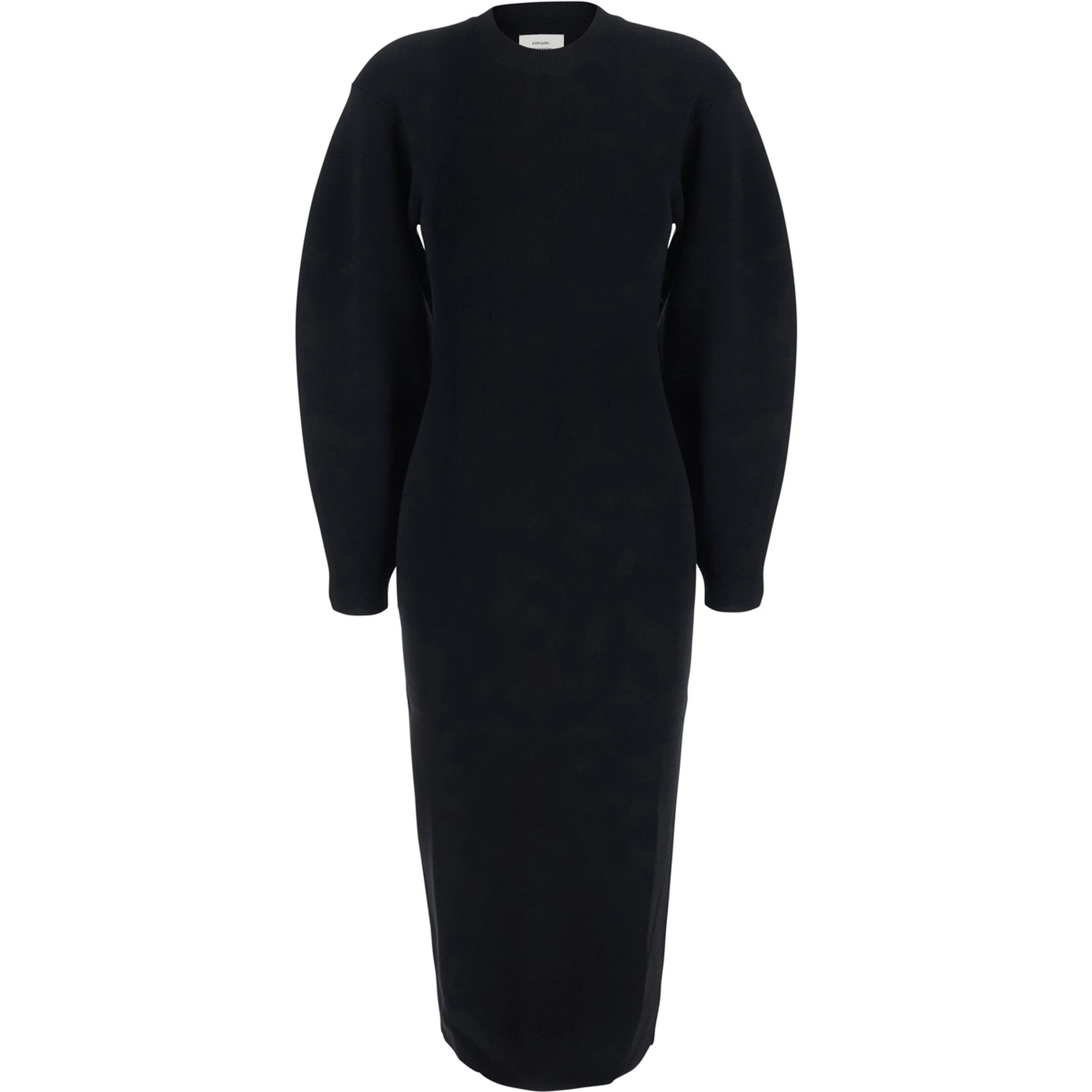 Elena black Long dress with ribbed design and wide long sleeves in viscose blend women
