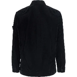 Black Jacket with patch pocket on the front and logo patch on the front in corduroy for men