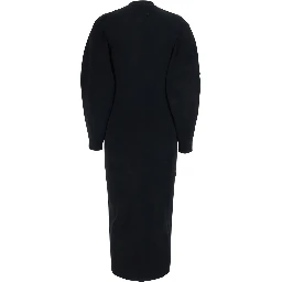 Elena black Long dress with ribbed design and wide long sleeves in viscose blend women