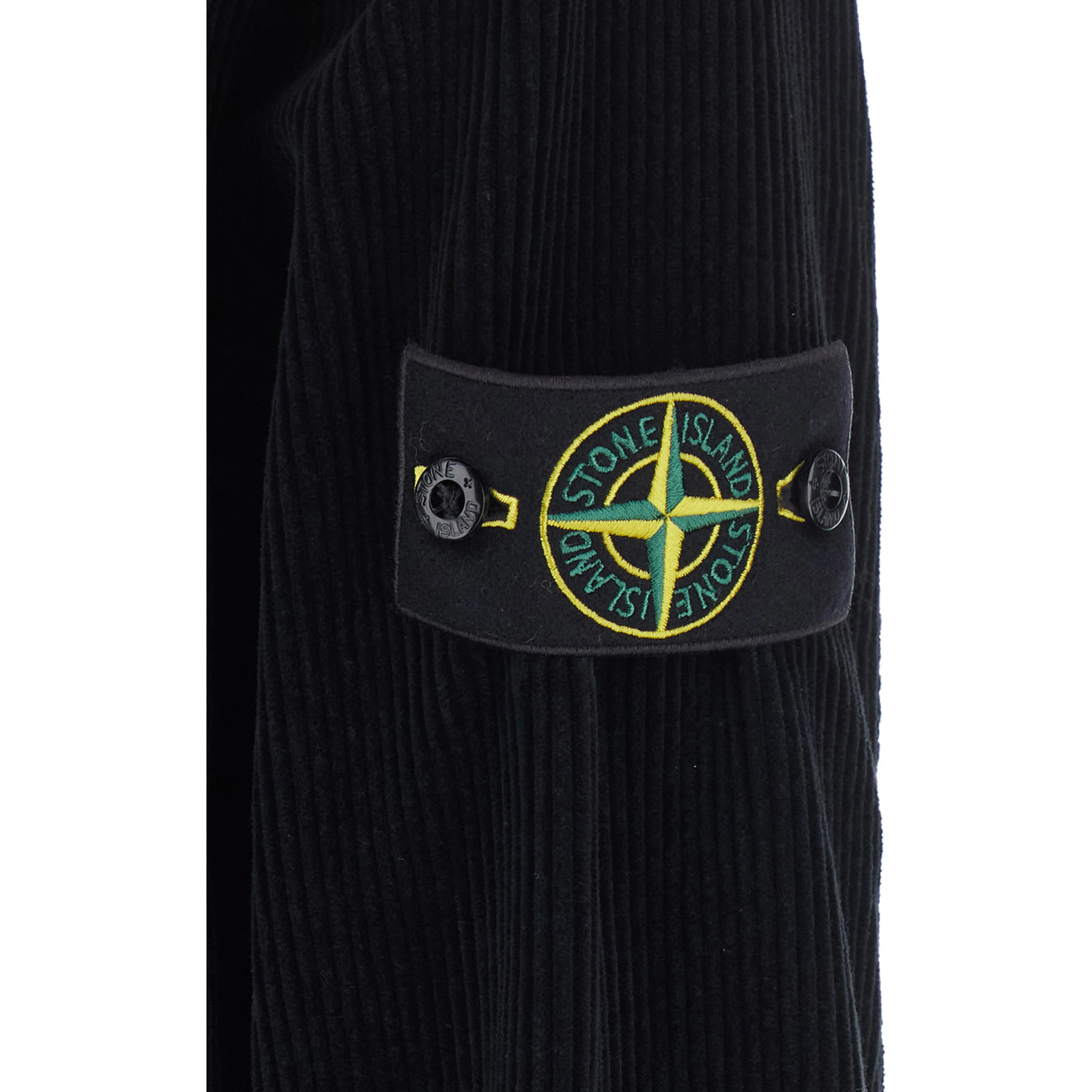 Black Jacket with patch pocket on the front and logo patch on the front in corduroy for men