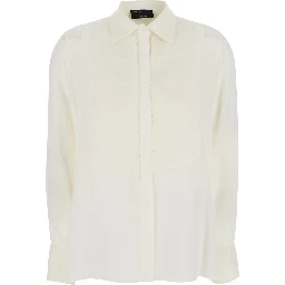 Shirt ANICE with classic collar and long sleeves in white cotton for women