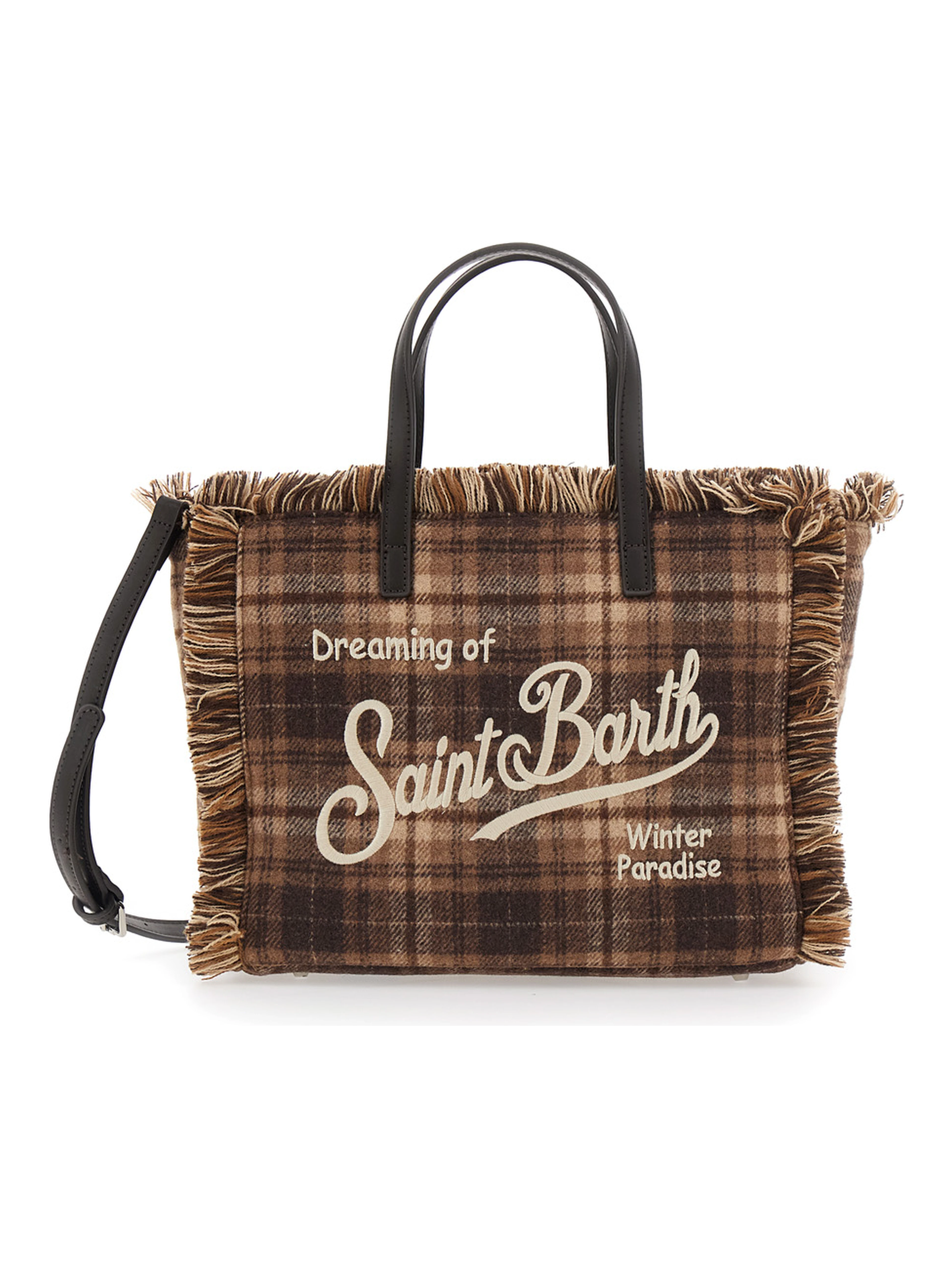 Shoulder bag COLETTE WOOL N characterized by a tartan design with a distinctive logo and a finish in Tech Fabric. Color Beige. Unisex.