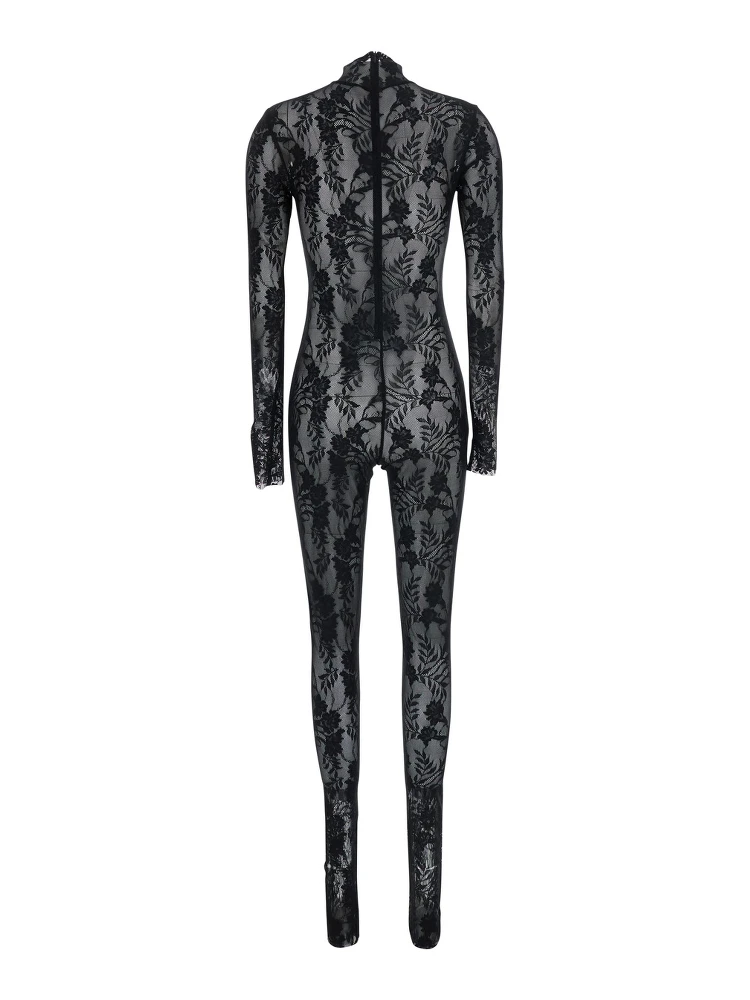 Black Catsuit with Long Sleeves in Stretch Lace and Power Mesh alternative