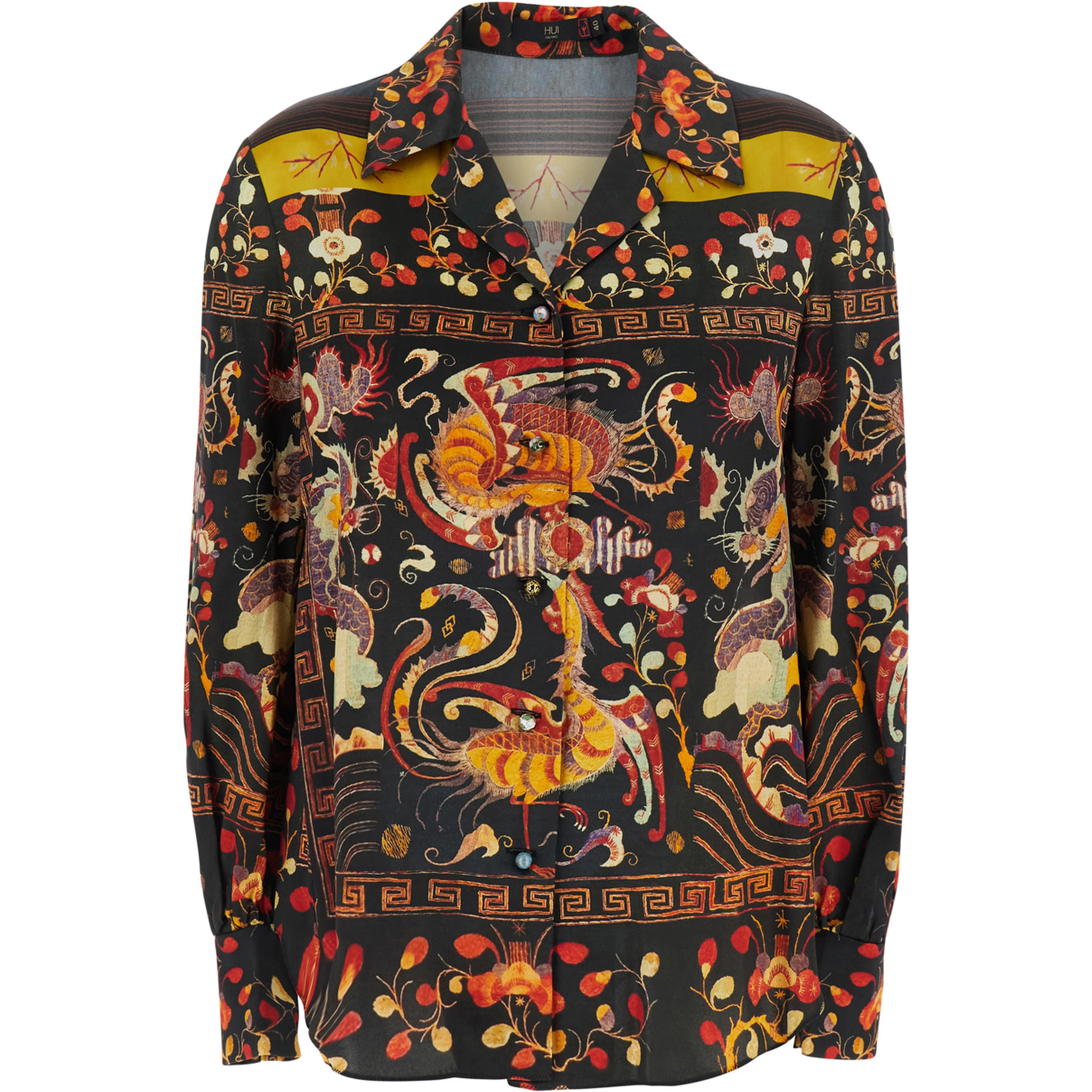 CURRENT cardigan pajama with dragon and phoenix print in multicolored silk and spandex for women
