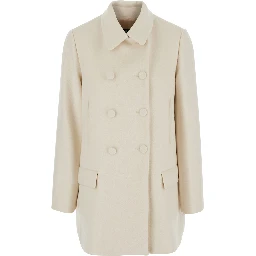 Double-breasted coat in white tech fabric for women