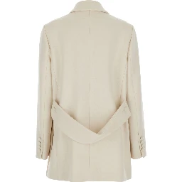 Double-breasted coat in white tech fabric for women