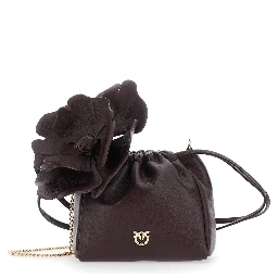 Mini Bag Pouch Flower with Floral Print in Bordeaux Leather for Women