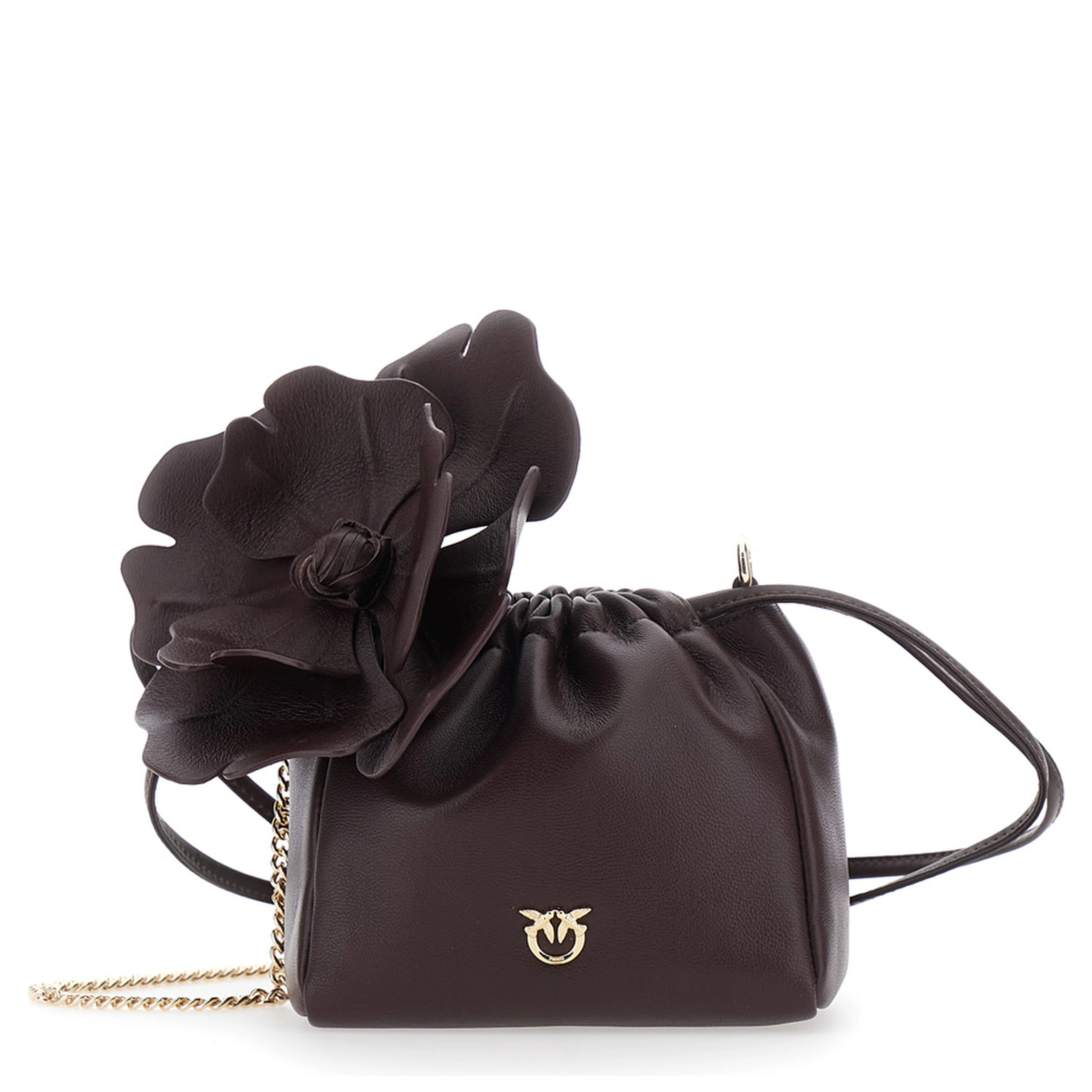 Mini Bag Pouch Flower with Floral Print in Bordeaux Leather for Women