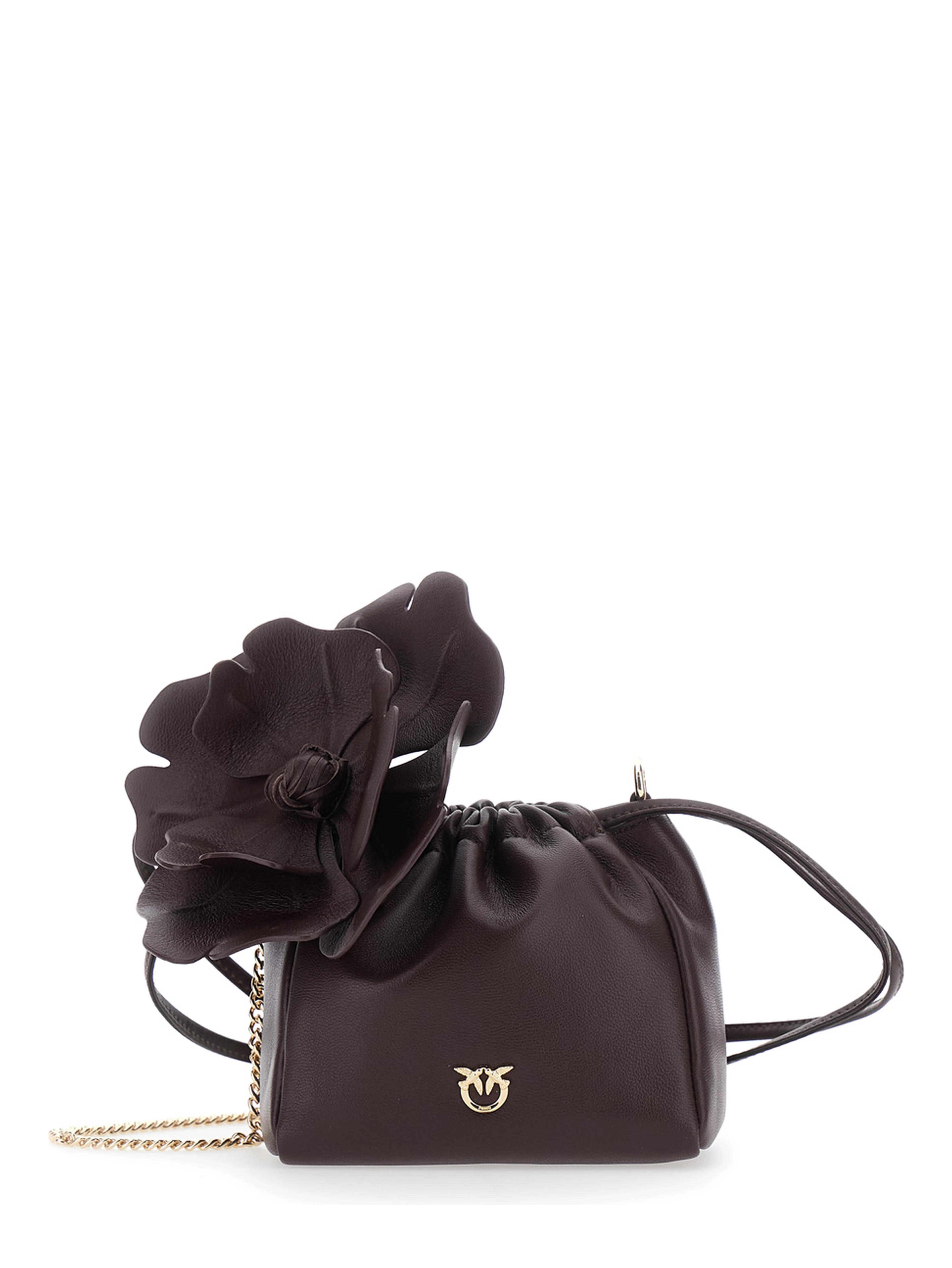 Mini Bag Pouch Flower with Floral Print in Bordeaux Leather for Women