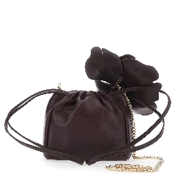 Mini Bag Pouch Flower with Floral Print in Bordeaux Leather for Women