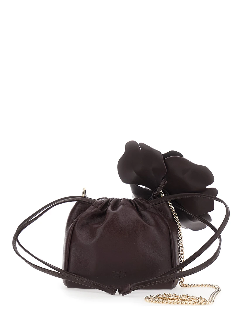 Mini Bag Pouch Flower with Floral Print in Bordeaux Leather for Women
