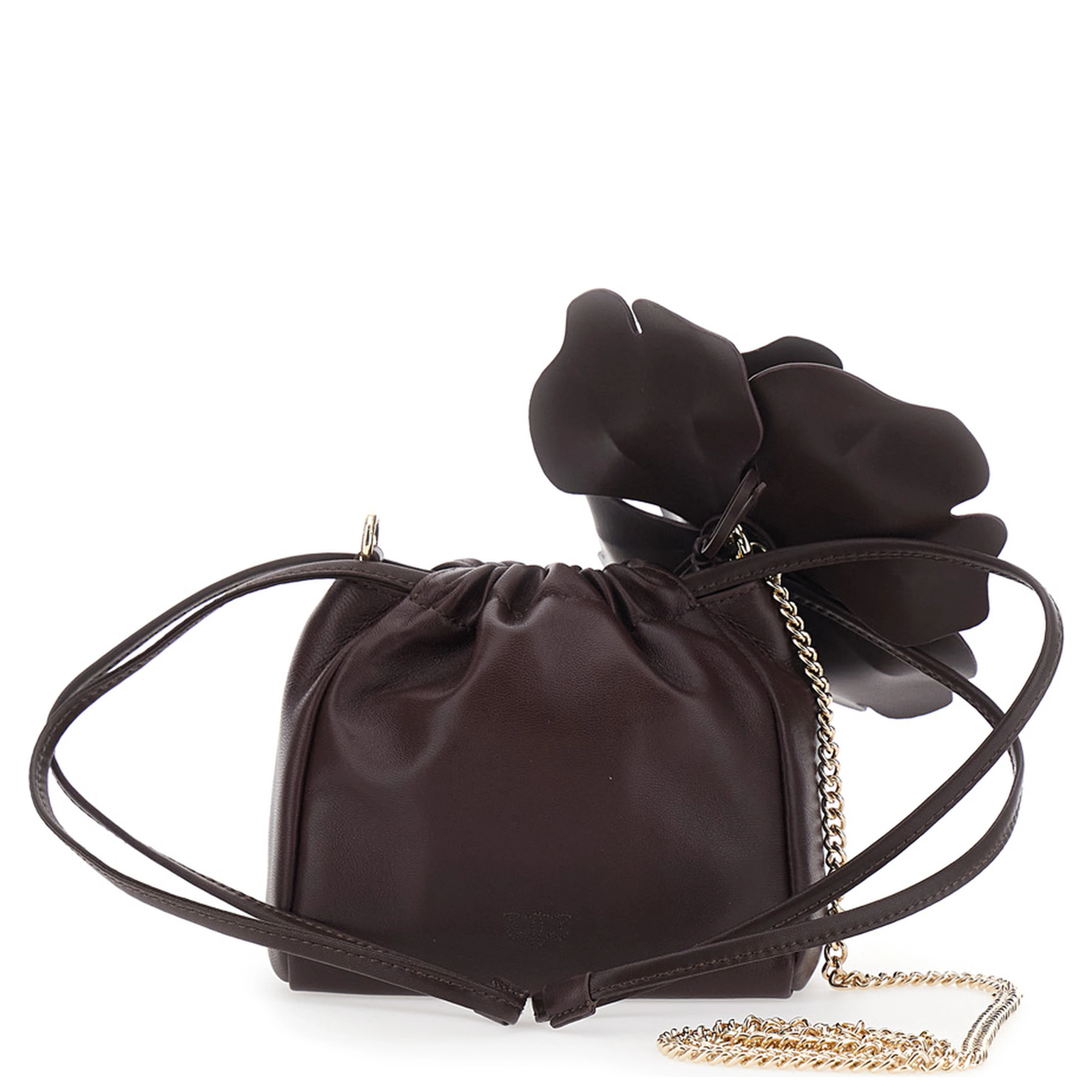 Mini Bag Pouch Flower with Floral Print in Bordeaux Leather for Women