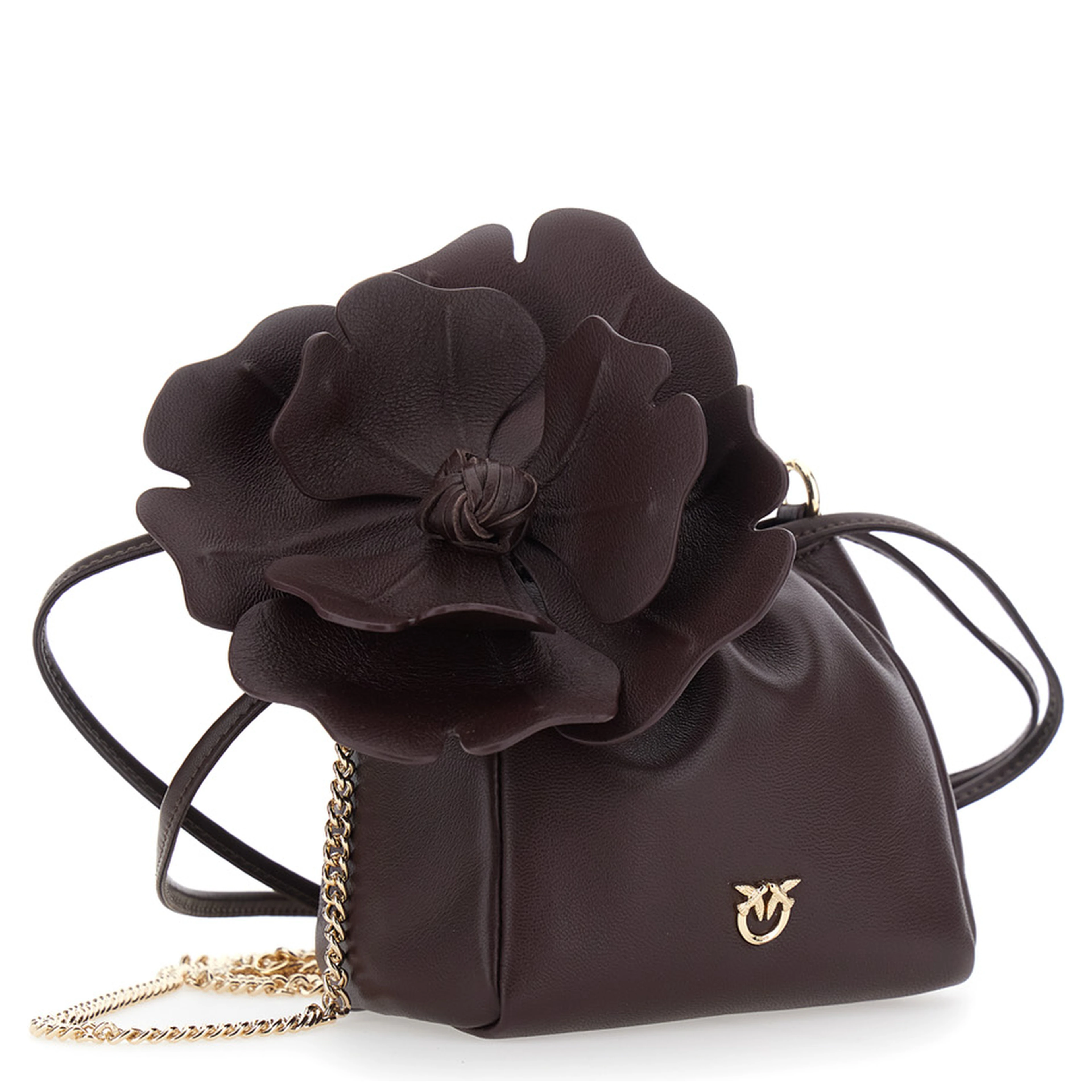 Mini Bag Pouch Flower with Floral Print in Bordeaux Leather for Women