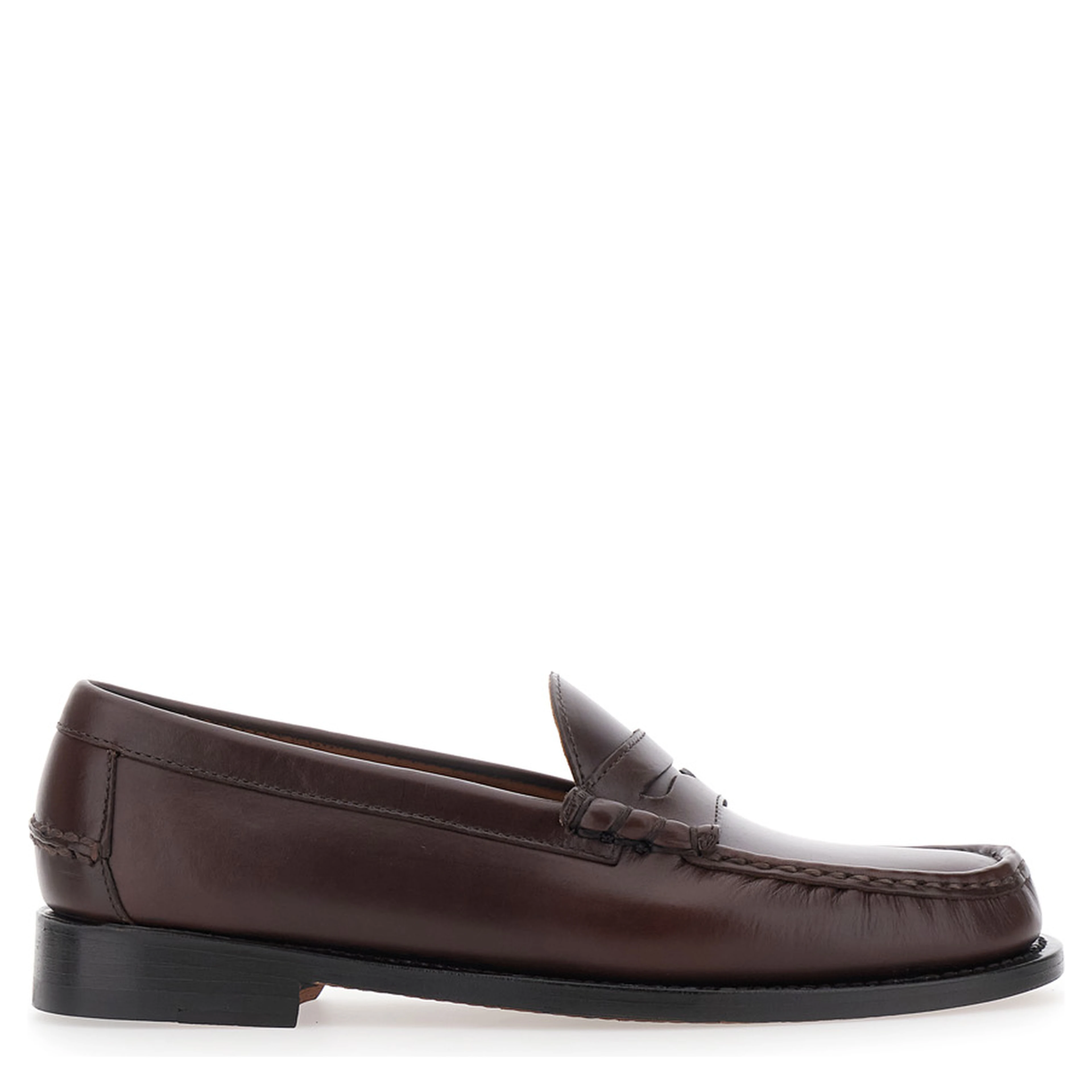 Loafers FERRARA in smooth leather with brown rubber sole for men