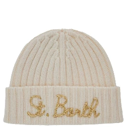 Beige unisex knitted hat in viscose wool Tech Fabric and cashmere
