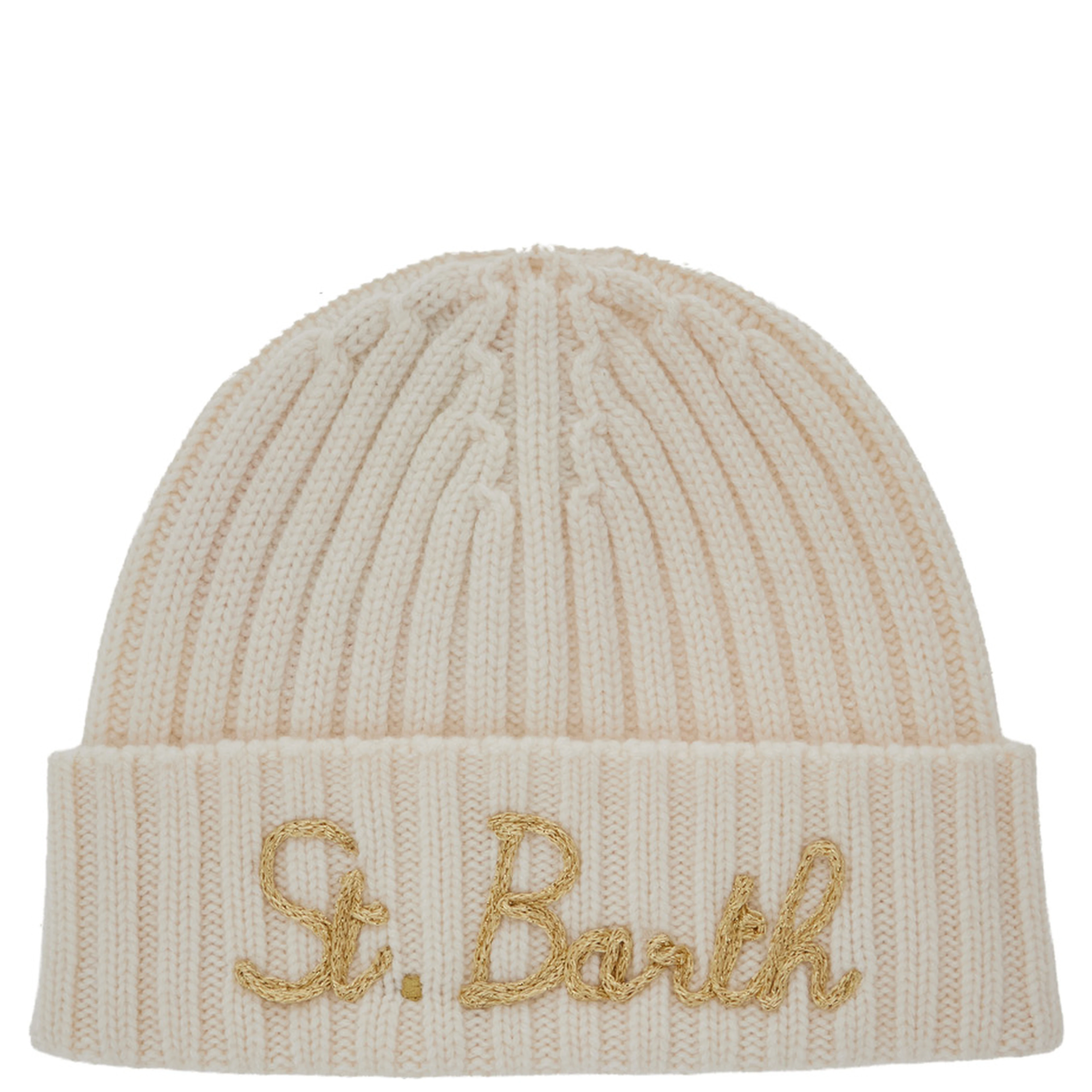 Beige unisex knitted hat in viscose wool Tech Fabric and cashmere