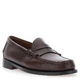 Loafers FERRARA in smooth leather with brown rubber sole for men