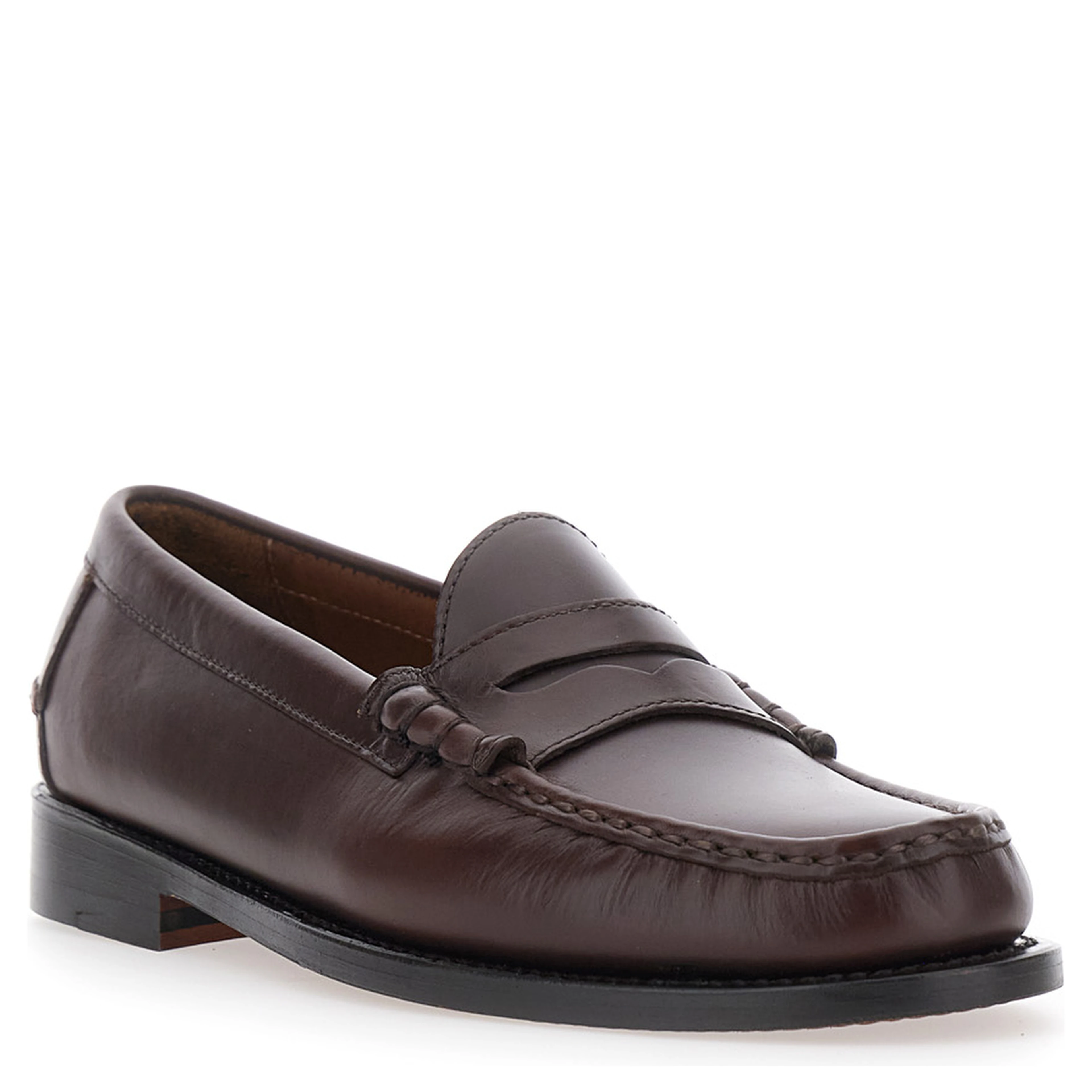 Loafers FERRARA in smooth leather with brown rubber sole for men