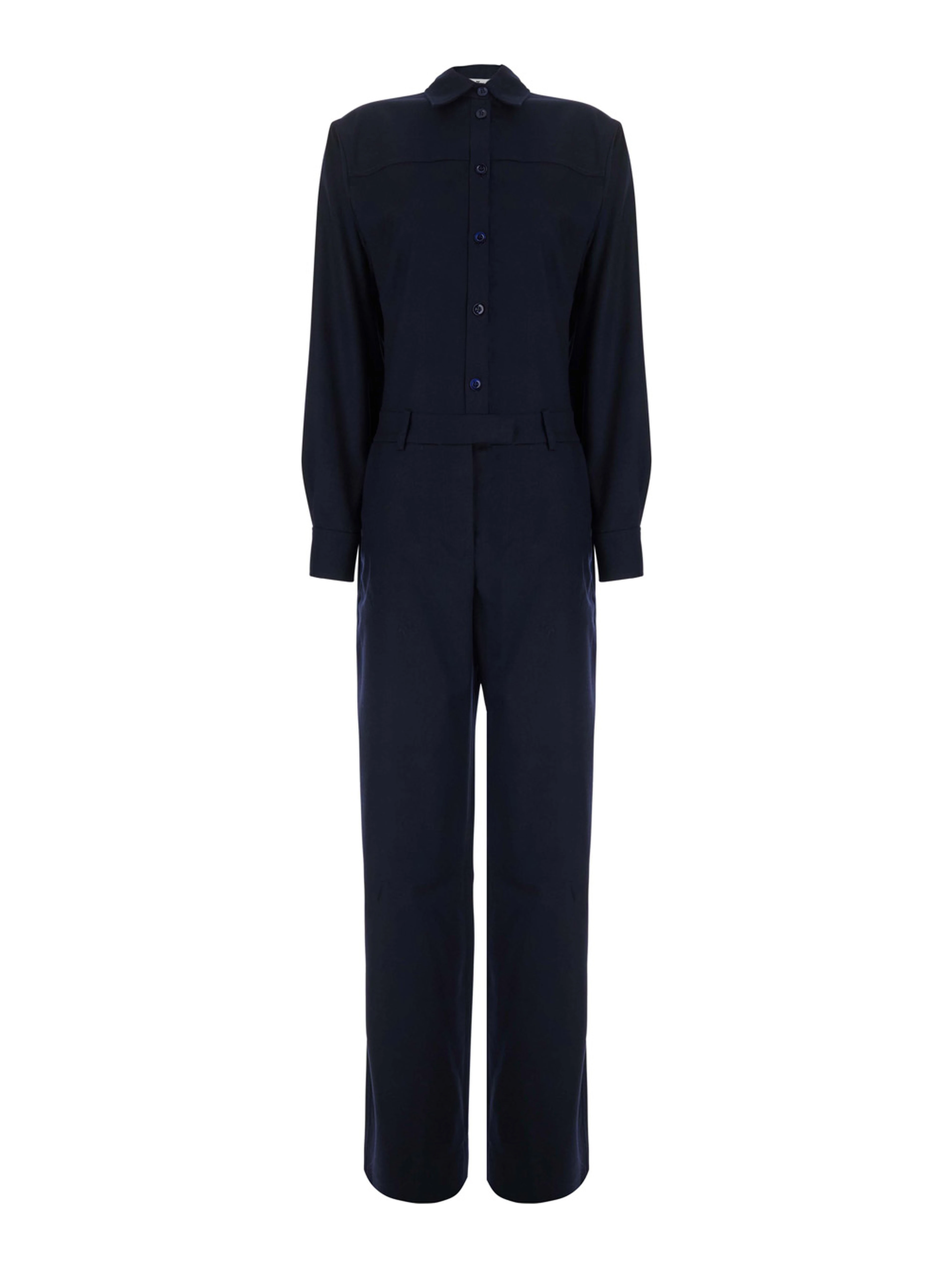 Blue Jumpsuit with Classic Collar and Button Closure in Fabric for Women