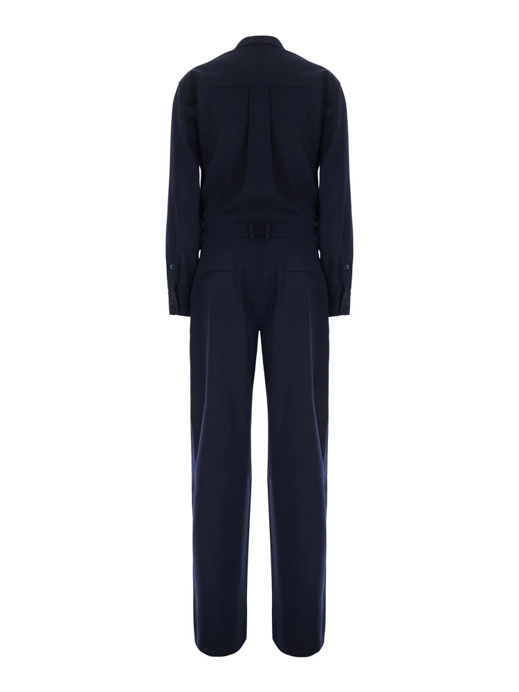 Blue Jumpsuit with Classic Collar and Button Closure in Fabric for Women alternative